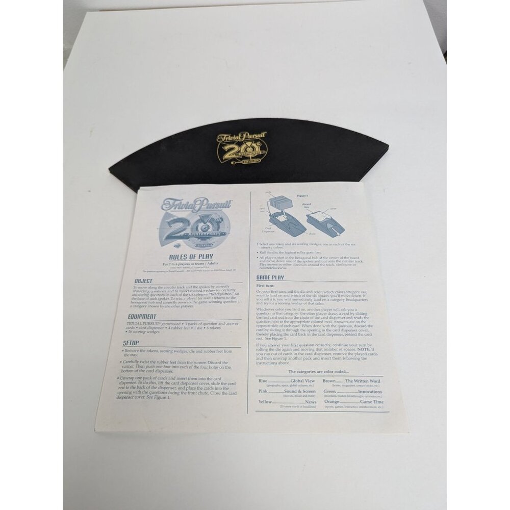 Hasbro 2002 Trivial Pursuit 20th Anniversary Game Board Replacement Instructions